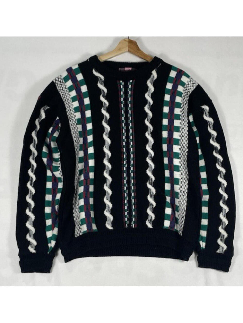 Vintage Concrete Mix Striped Pattern Acrylic Sweater Mens Sz L